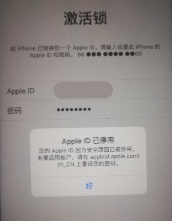 丰县苹果手机维修分享iPhone 12 出现提示“Apple ID 已停用”怎么办 
